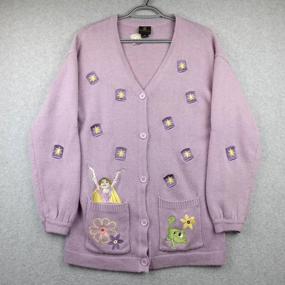 Disney Tangled Rapunzel Pascal Lanterns Sweater Women's SM Purple Embroidered - Picture 1 of 10